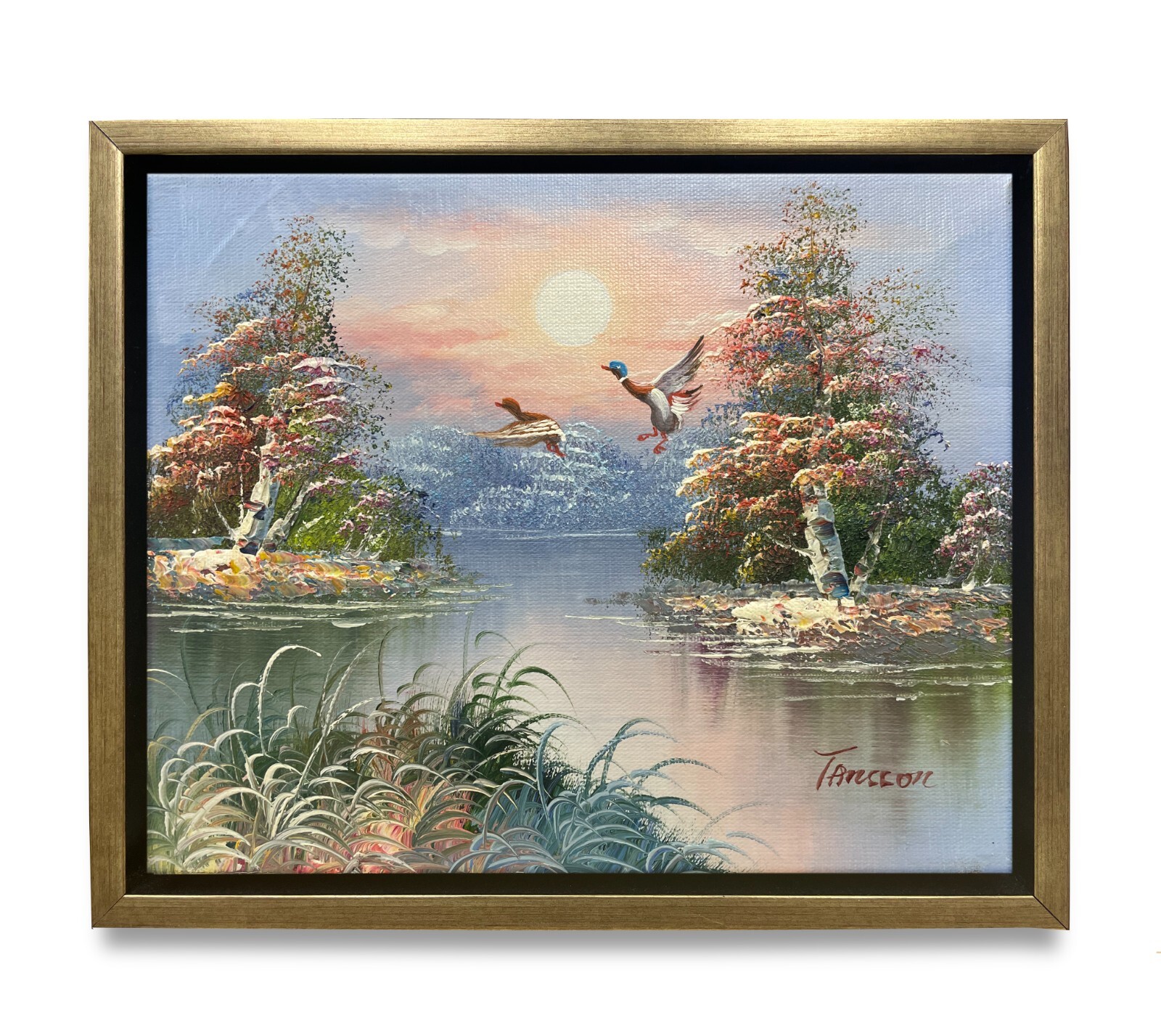 NY Art-Original Oil Painting of Bob Ross style River View On Canvas 8×10 Framed