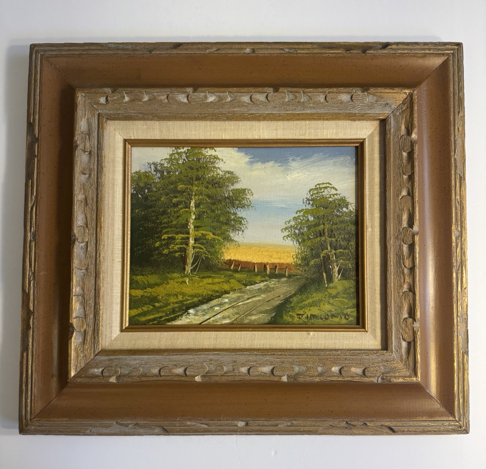 Vtg Original Oil Painting Wood Framed Signed 18X16 Rustic Wheat Cottage Core