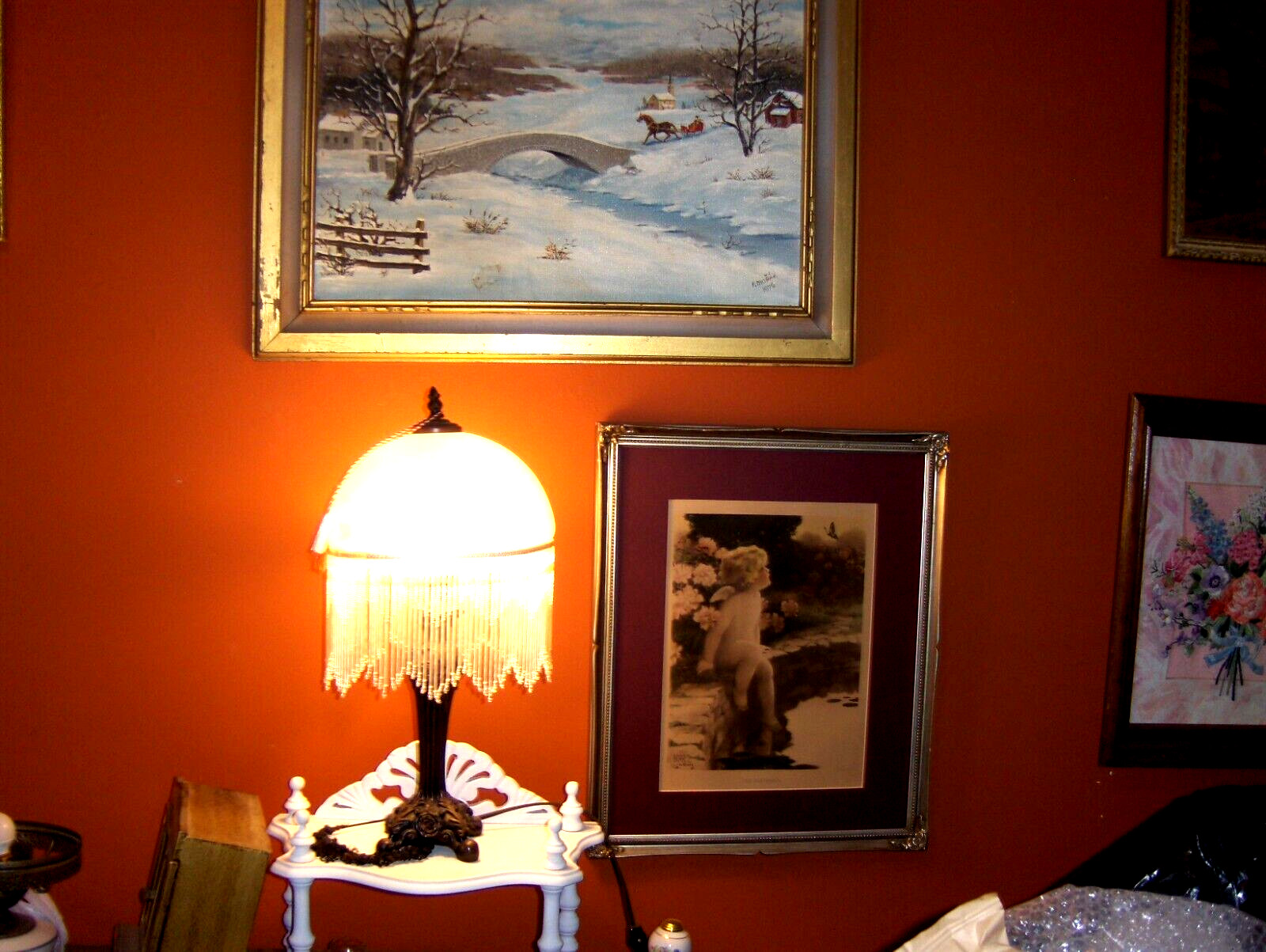 Original Dvorak Winter Landscape Ice Snow Church Fence Creek Oil Canvas Painting