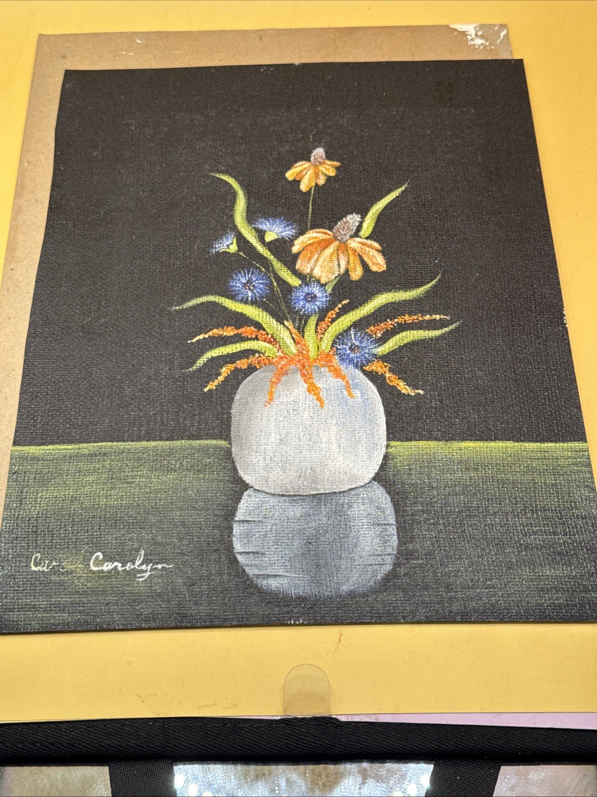 Unframed, still life floral vibrant arrangement signed painting 11 x 8 1/2”