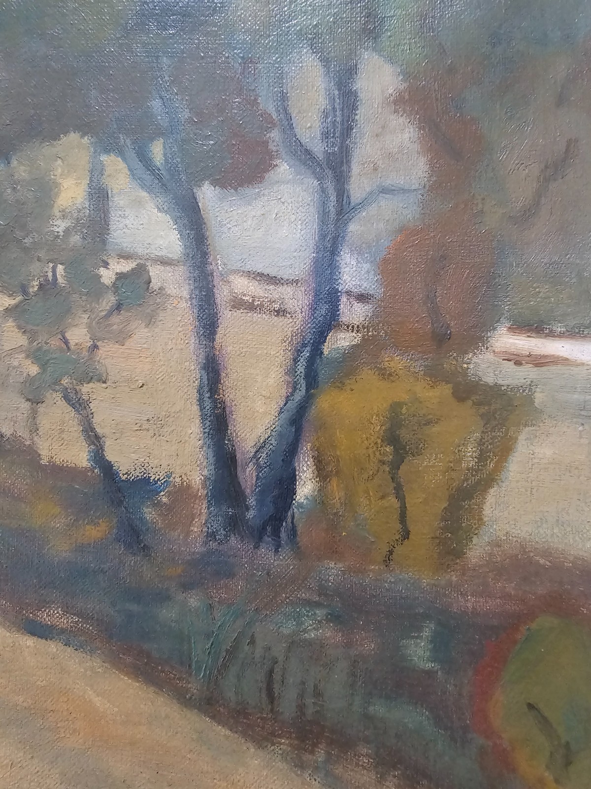 VINTAGE SCANDINAVIAN LANDSCAPE PAINTING COUNTRYSIDE OIL ON CANVAS SIGNED 1945.