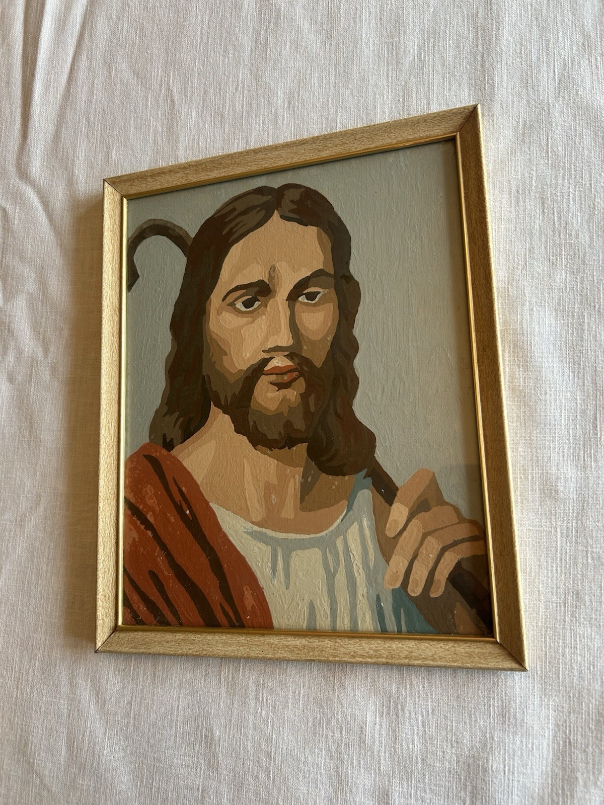 Vintage Paint by Number Jesus Portrait 8 x 10″ Wood with Glass Framed