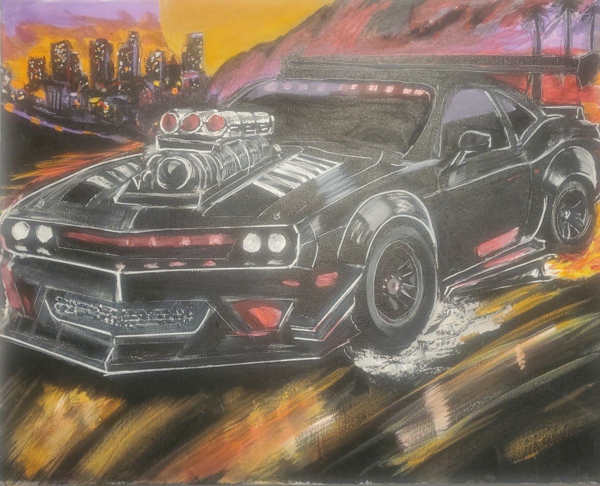 Original Muscle Car Painting Classic Automotive Wall Art Acrylic Racing Canvas
