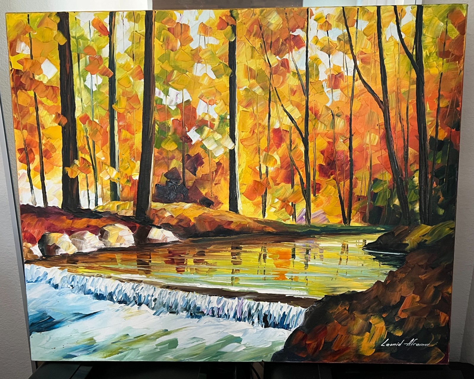 Leonid Afremov Original Oil Painting 24 x 30 x 3/4 in Forest Stream-SIGNED