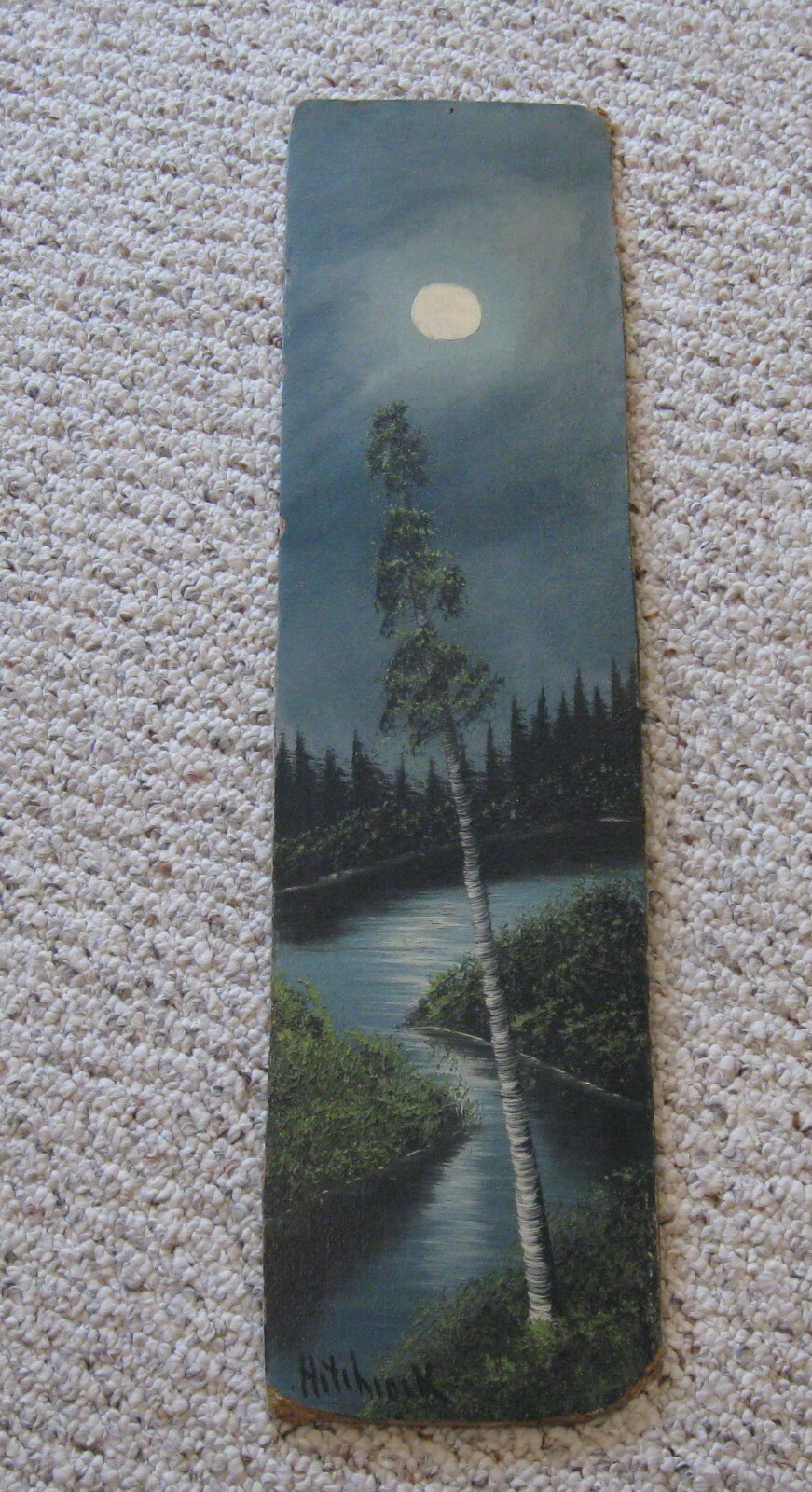 Primitive OIL PAINTING – HITCHCOCK Gorgeous STREAM BIRCH California or Canada ?