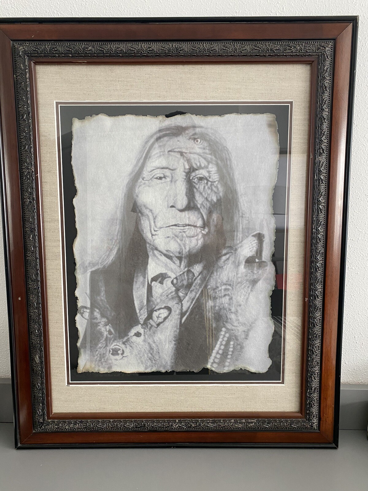 Vintage Chief Wolf Robe Western-style charcoal pencil With a wolf, an eagle
