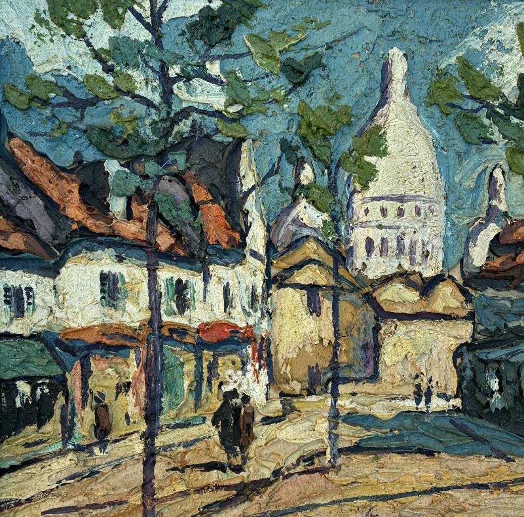Preben Rasmussen (1919). Parisian View with figures. Bold Impasto. 1950s. COA.