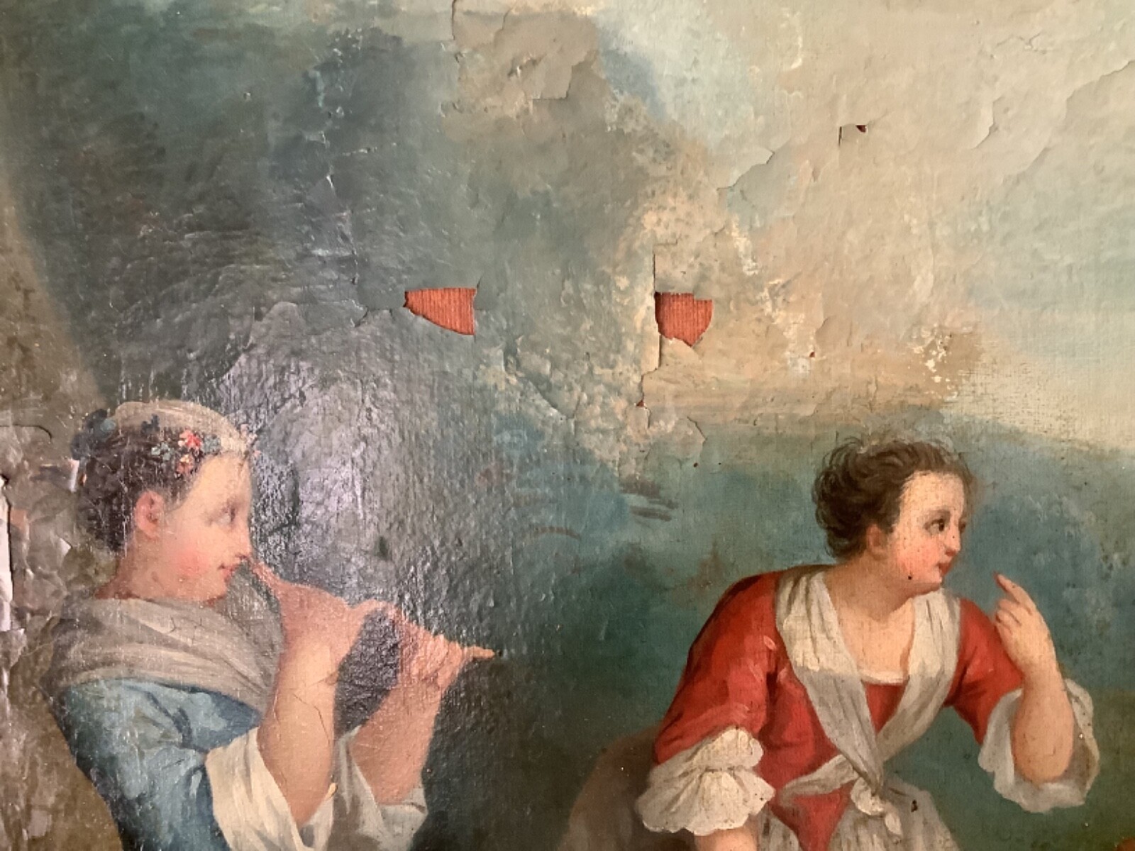 TO RESTORE 18th CIRCLE FRAGONARD ENTERTAINMENT IN PARK FRENCH OIL ON CANVAS