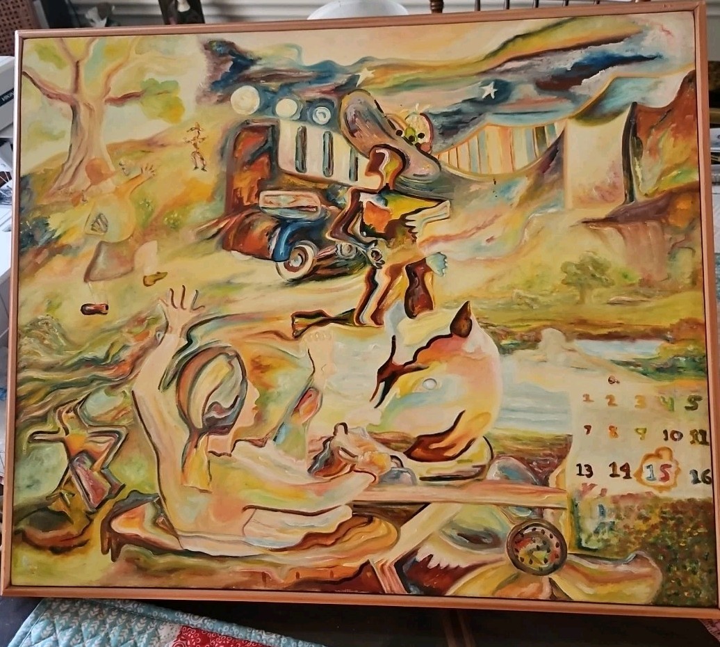 Orig VTG 1985 Abstract Art Oil On Linen»Spring Dance » Framed Michael B.Stuart
