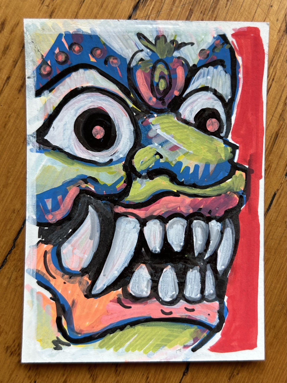 ACEO Original Painting “Green Mask” by Mogotasia 2.5×3.5 stylized