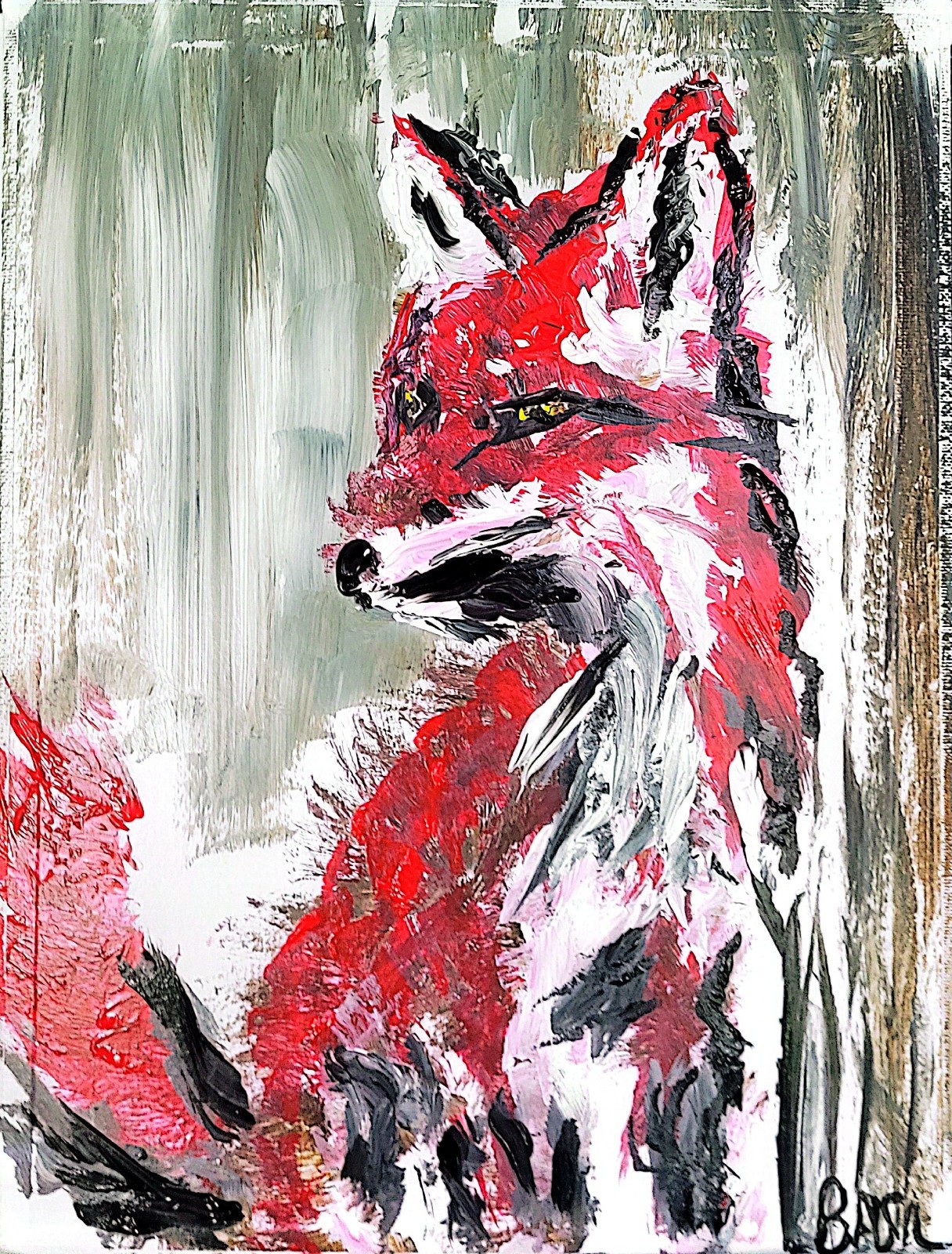 Fox Unique Abstract Expressionism Wall Art Canvas Board 11×14