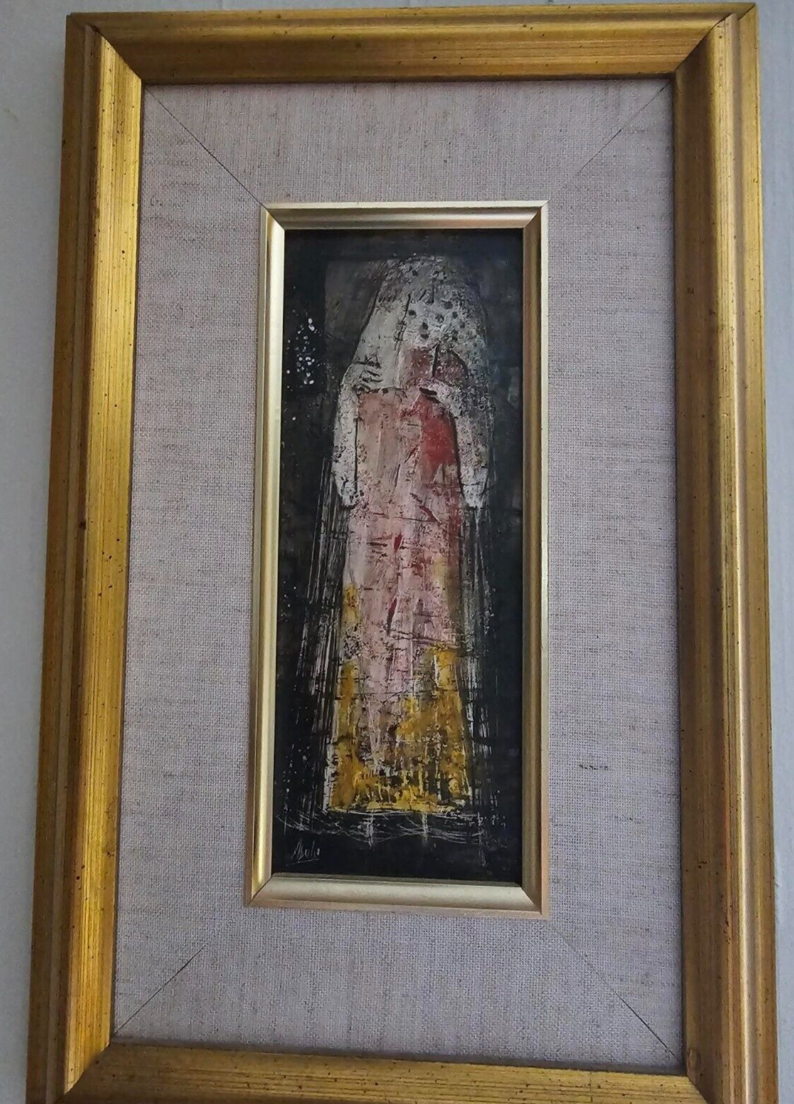 Eduardo Abela.Virgen.Oil on wood 8 1/2 x 3 1/2 in. Cuban-Latin-American artwork.