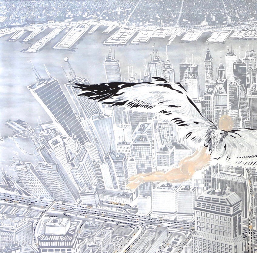 New york painting “JE ME SOUVIENT» 9/11 ORIGINAL 2005 UNIQUE . COA