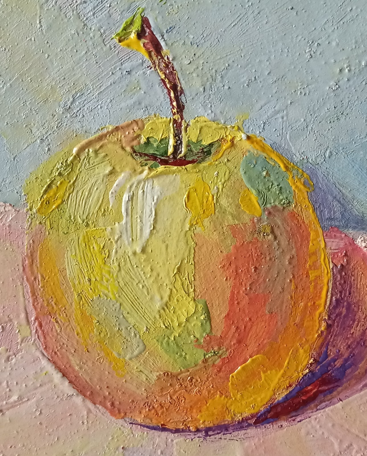 Apple Impasto Painting Original Art Impression Oil Painting 6 x 6 in