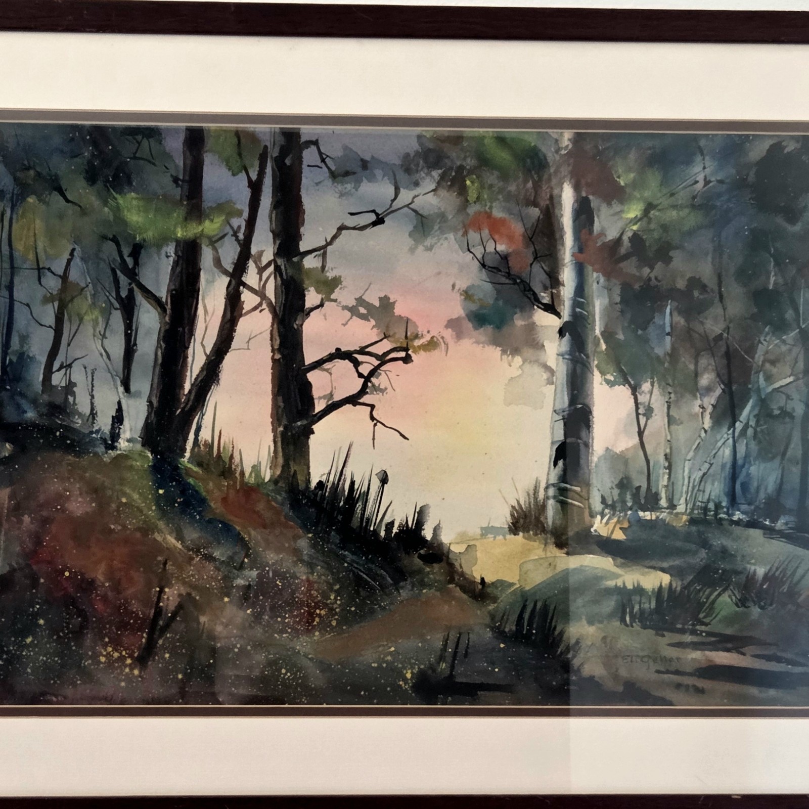 Original Eli Geller Watercolor Painting Colorful Forest Fantasy Signed Art Decor