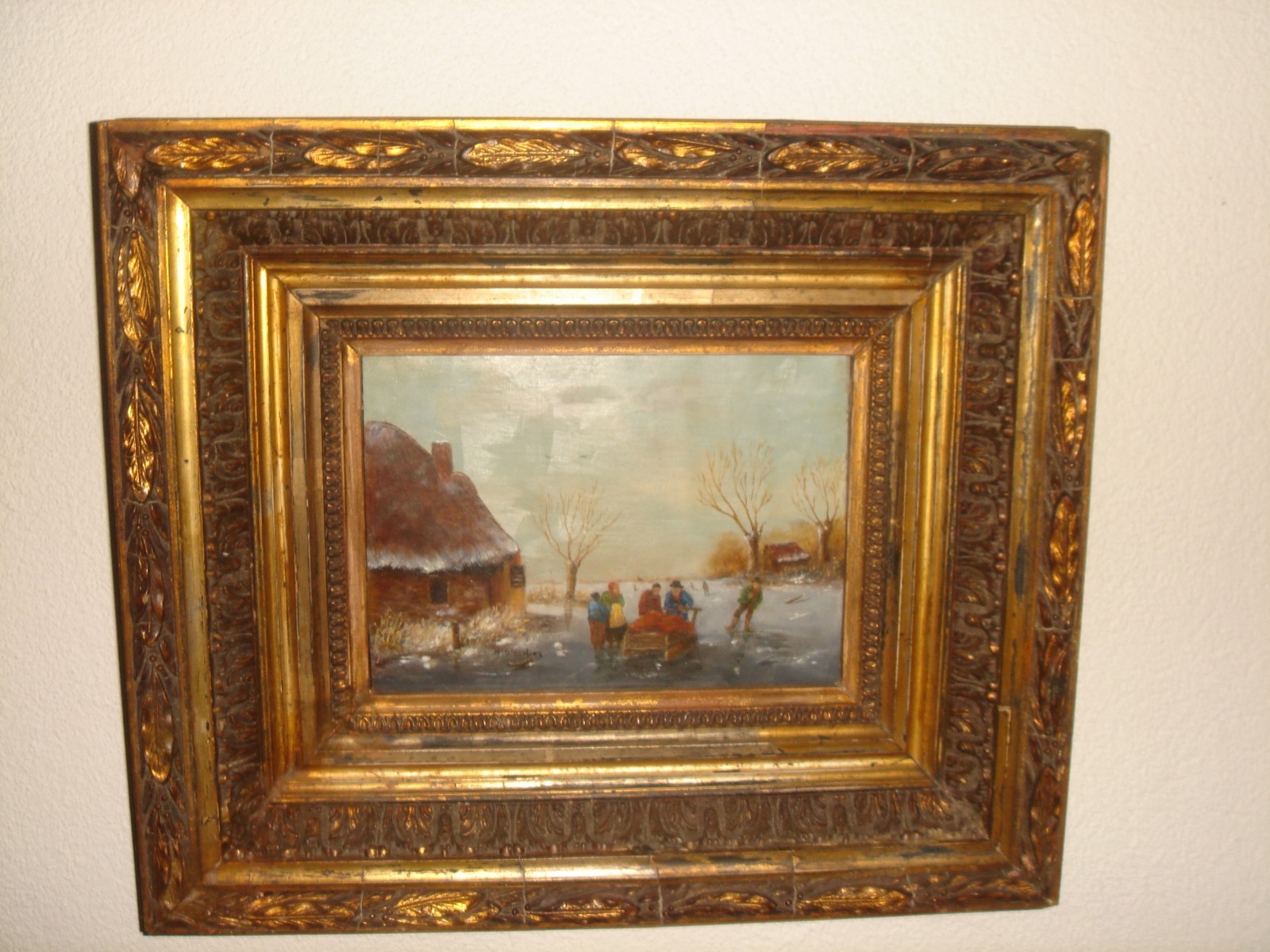 Old oil painting, Winterlandscape signed, H. Wessling, ( famous Dutch painter).