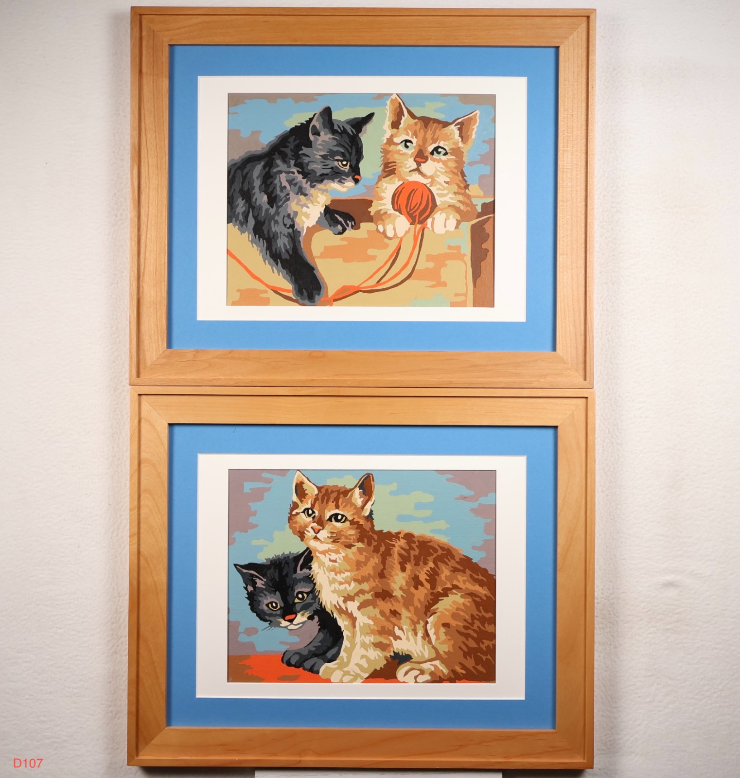 Vintage Paint by Number «Feline Fun» Framed set of 2 50s Craft Master
