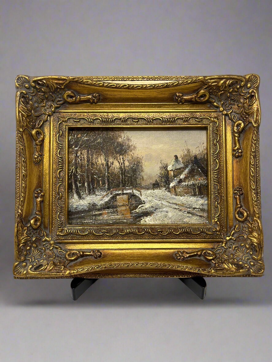 Snowy Village by the Frozen River