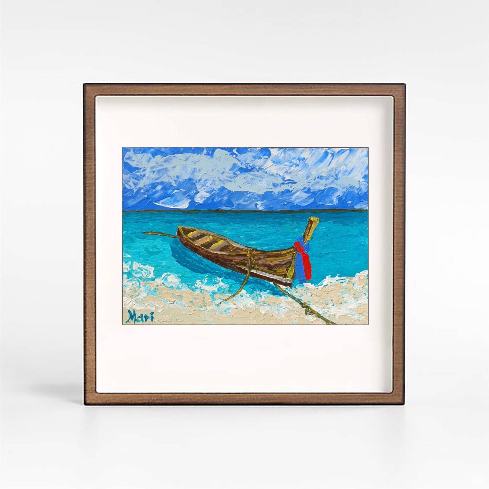 Lanikai Beach Oahu Hawaii Boat Painting Original Wall Art Tropical Ocean Seascap