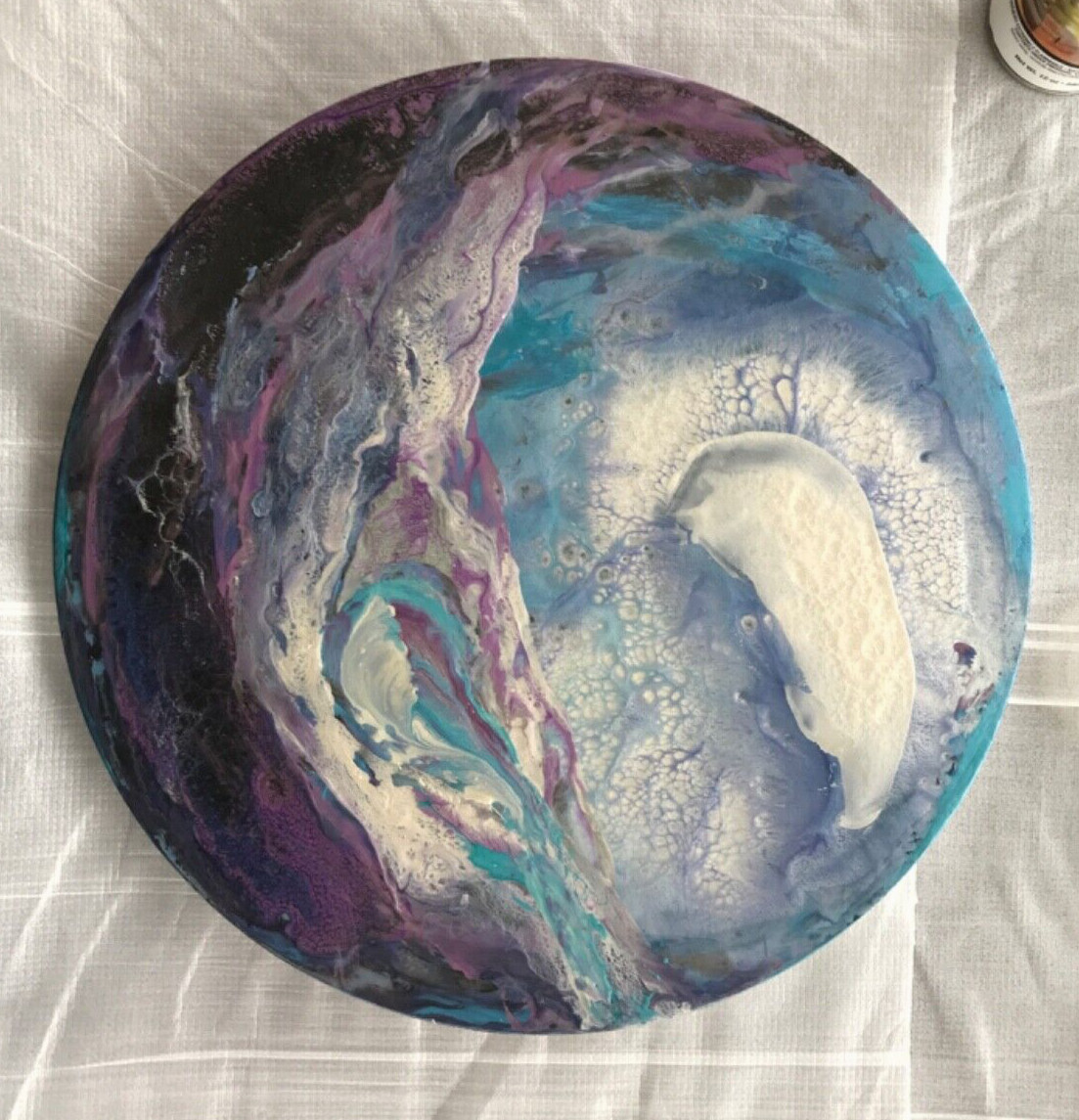 Original Round Painting «Cold Moon» Abstract Fine Art Canvas Signed by artist