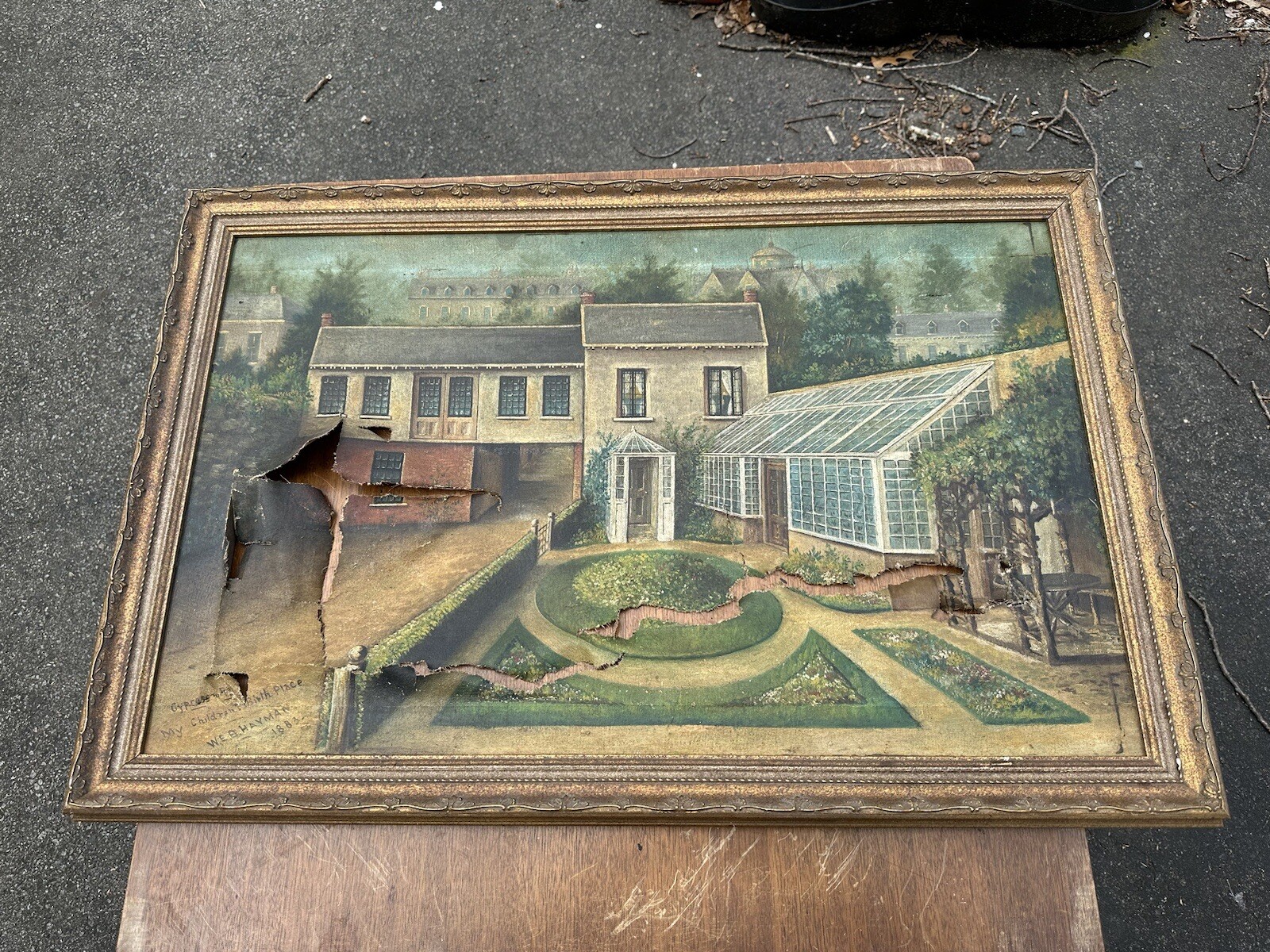 Antique 1888 Oil Painting Architectural Landscape W E B Hayman Original Frame