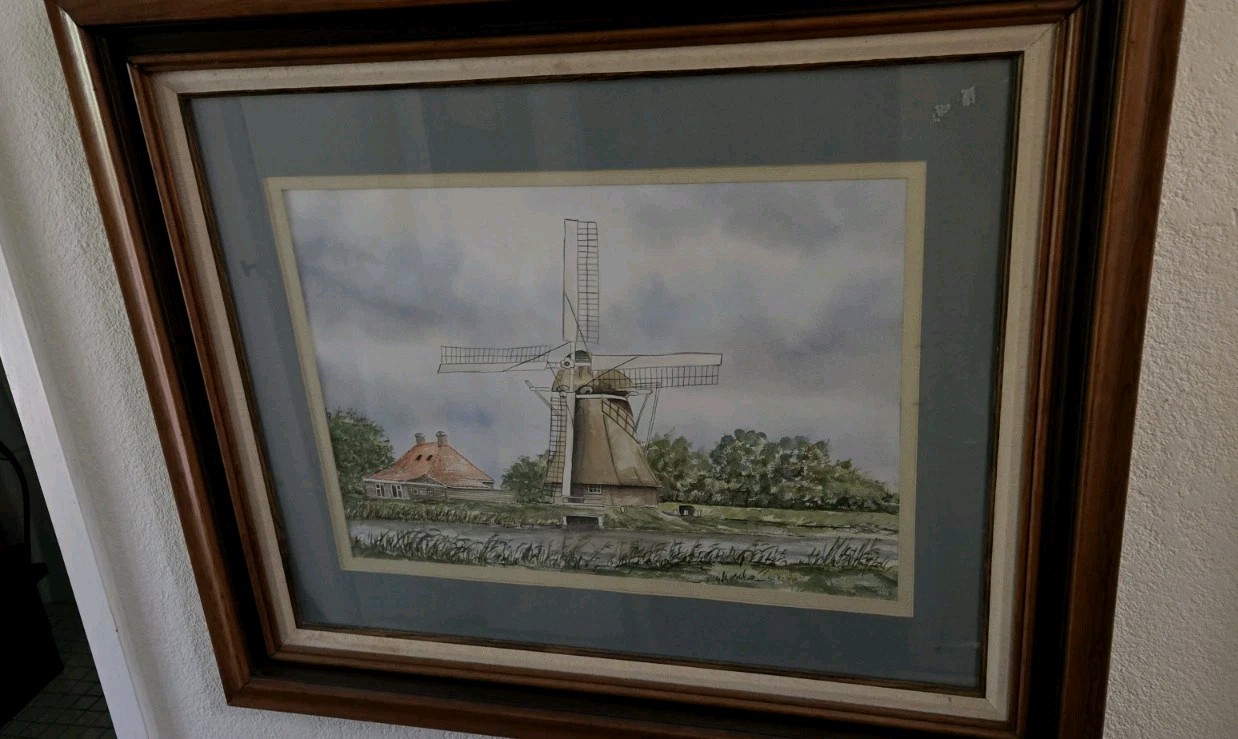 Vintage Dutch Windmill Painting – Ornate 38X32” Wood Frame Art 32X26″ Frame 4.5″