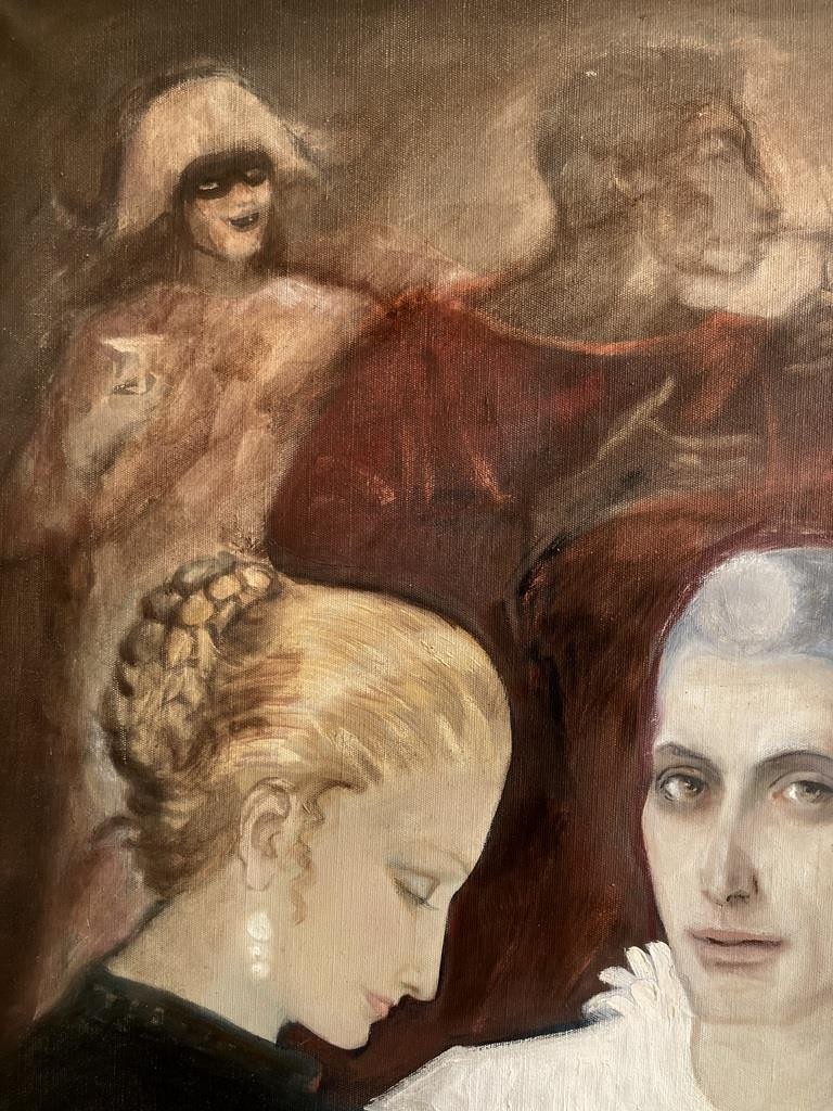 Original Oil Painting THE MASQUERADE Zdenek Kleindienst 1925-2012 VERY STYLISH