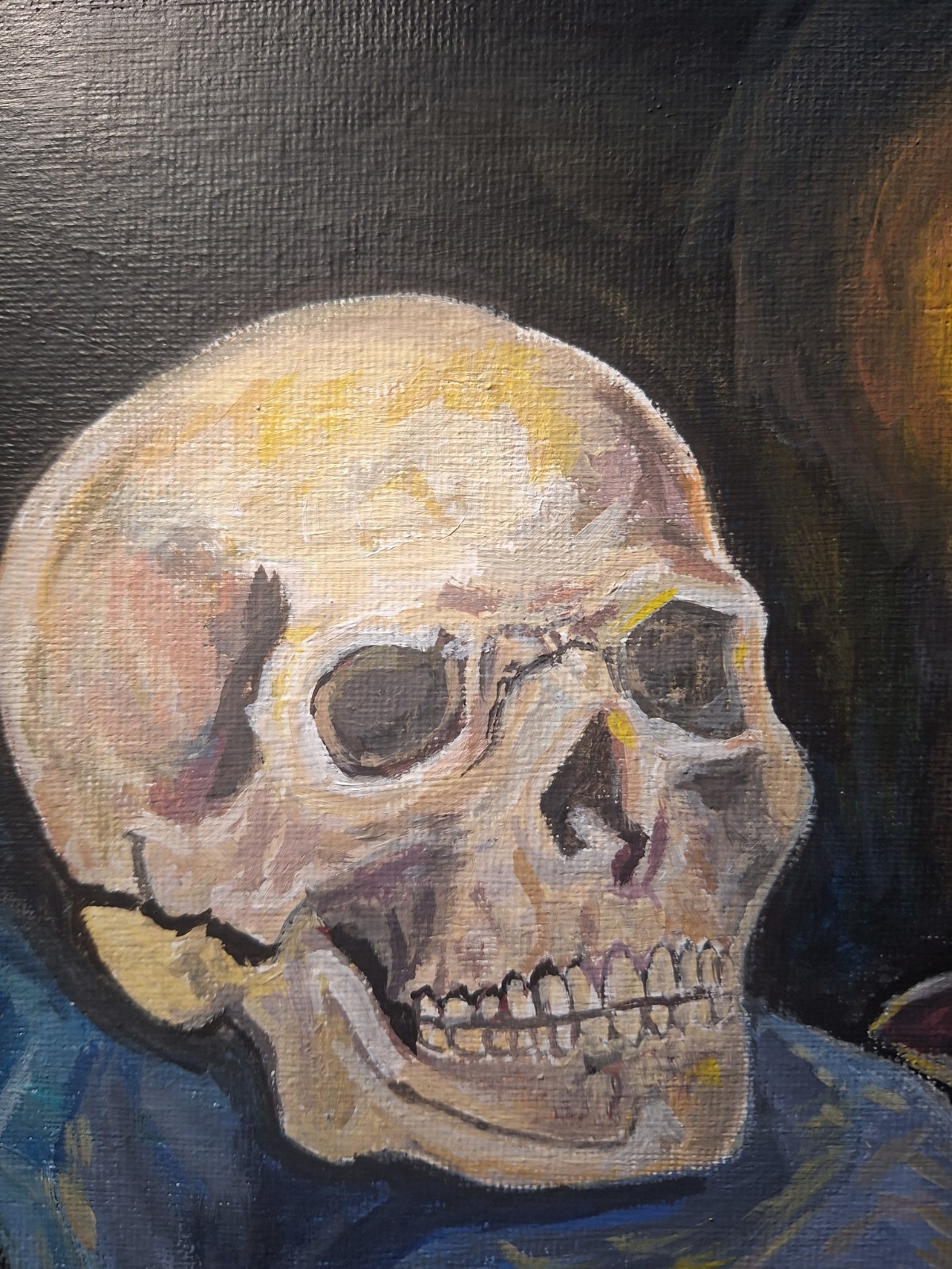 Original Impressionist 8×10 Skull Acrylic Canvas Signed Warm Earth Wall Art