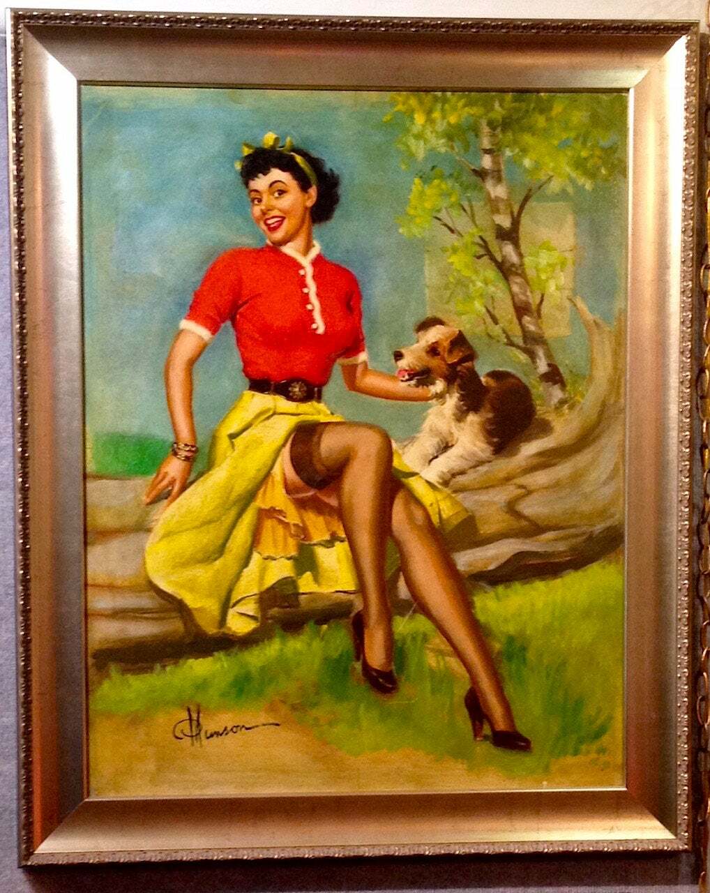 SWEET Buell PINUP CHERRY PICKING Pin-Up nylons Stockings Elvgren 24X20 CANVAS 40