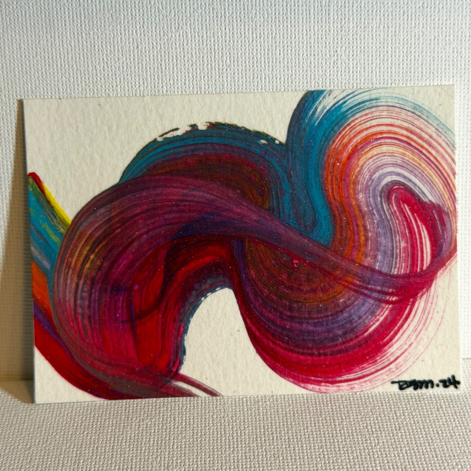 1 ACEO 2.5 x 3.5 Acrylic Abstract Paintings On Watercolor Paper