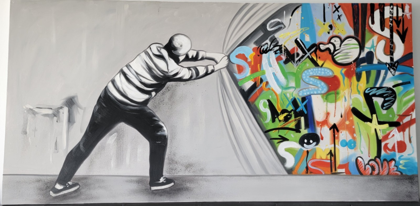 Contemporary Graffiti Figure Original Acrylic Painting on Canvas Large Unframed