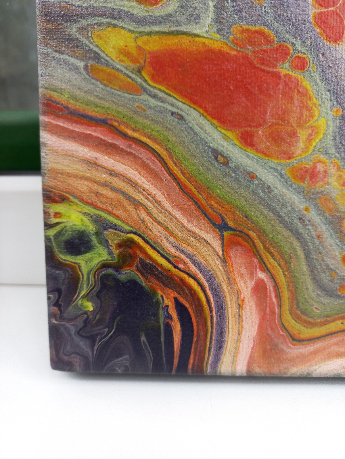 Abstract Red Orange Yellow Fluid Art Acrylic Painting Modern Wall Decor, 16×16