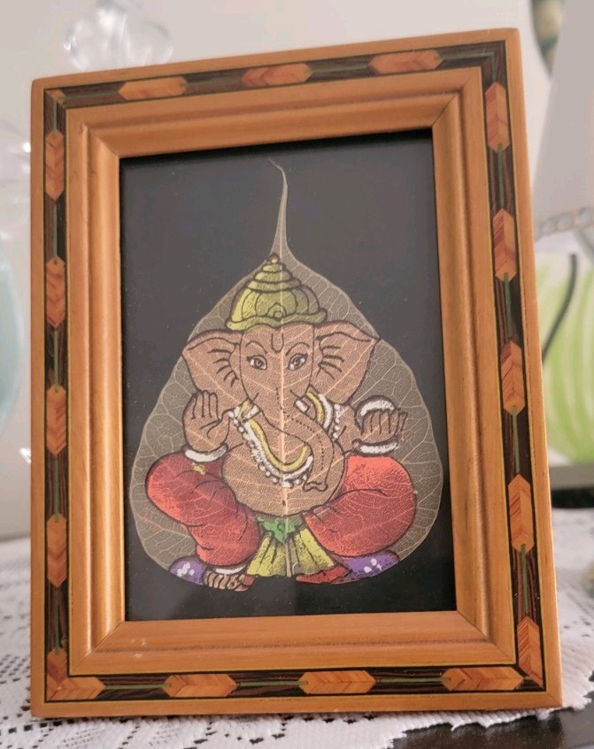 VTG Delicate Hand Painted Pipal Asian Inspired Framed Art