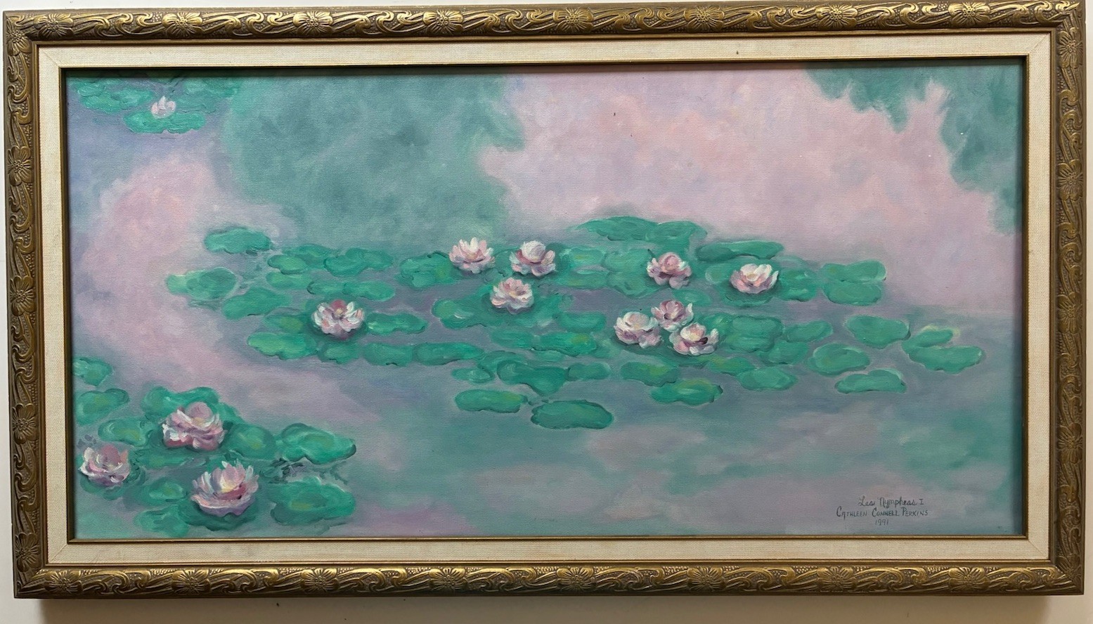 Cathleen Connell Perkins Oil On Canvas Painting “Les Nympheas I” Water Lillies