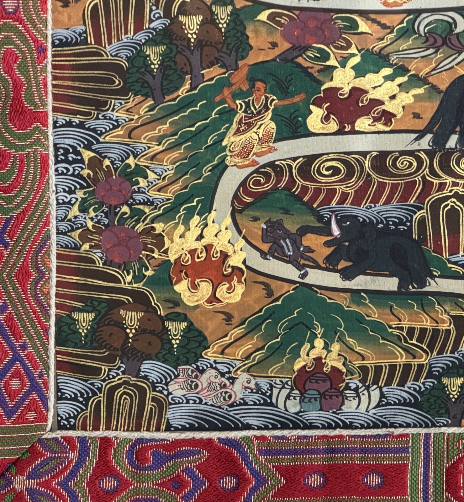 SAMATHA MEDITATION/ WAY TO HEAVEN ORIGINAL TIBETAN THANGKA PAINTING SILK FRAMED