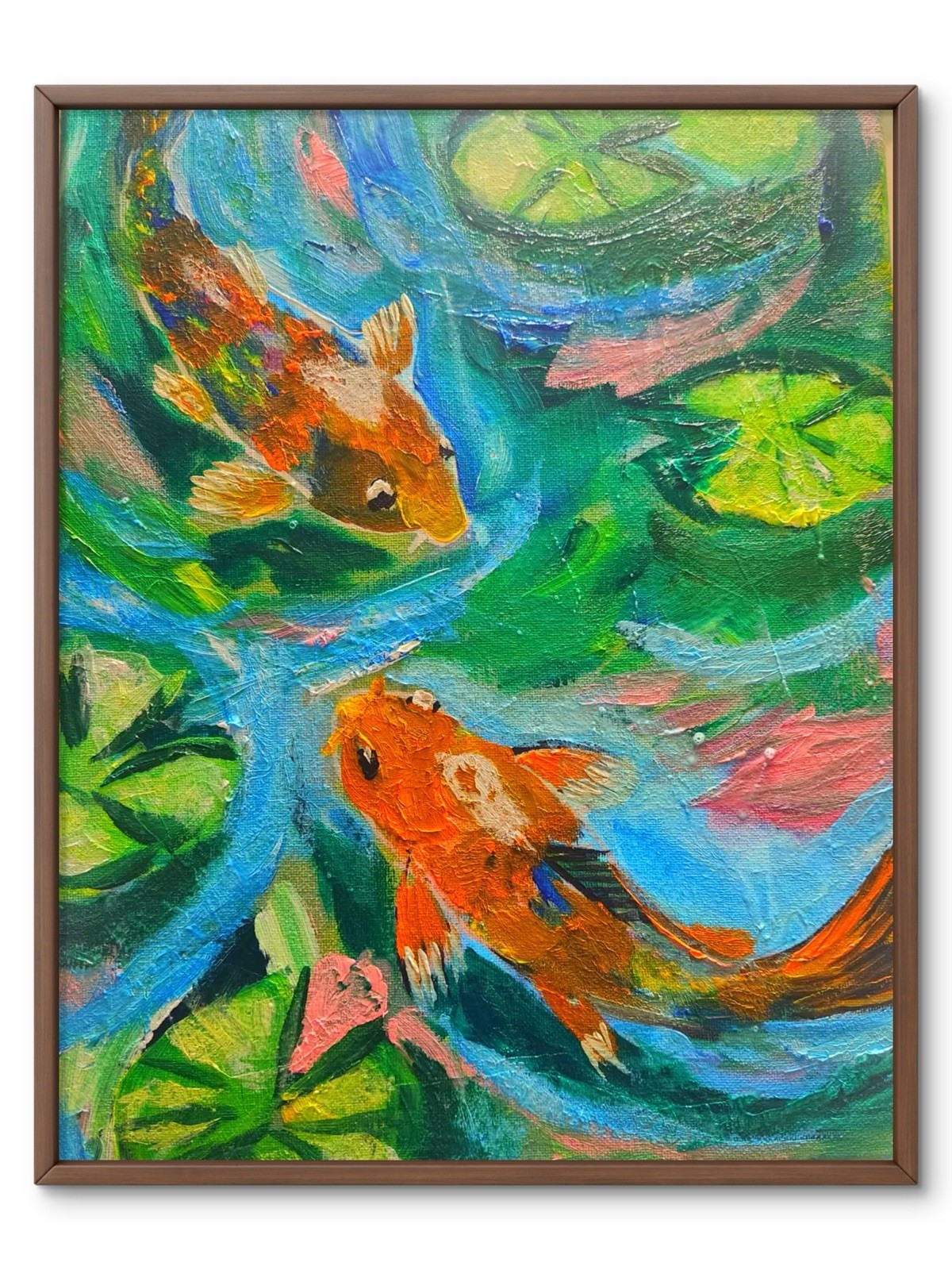 Abstract Coi Fish Impressionistic Modern Original Wall Art 14X11 Canvas Acrylic