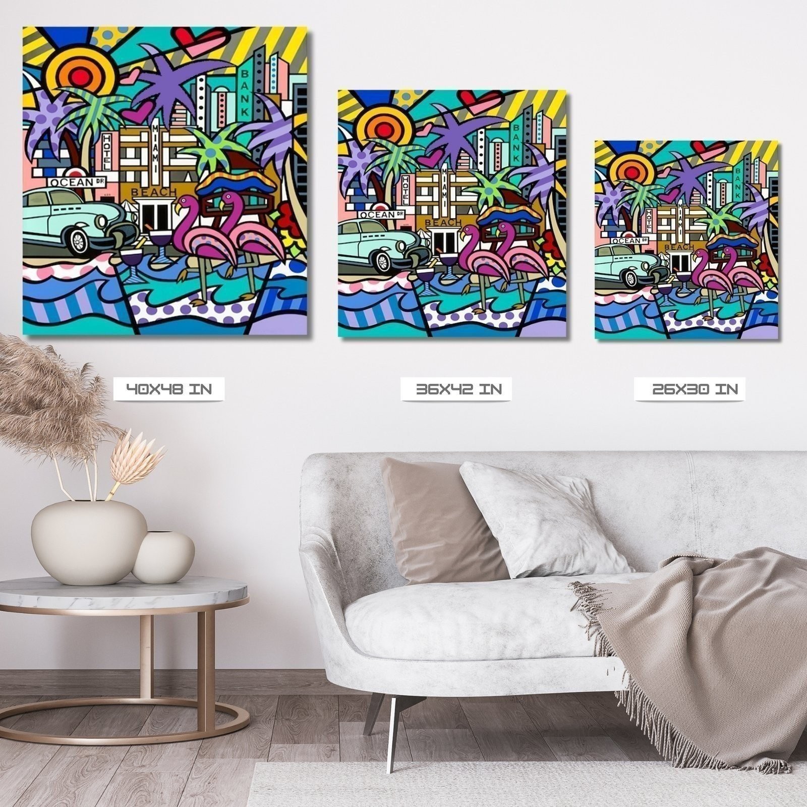Miami Beach, Acrylic Painting, Stretched Canvas, Wall Art by Jozza 36″ x 42″ x 1