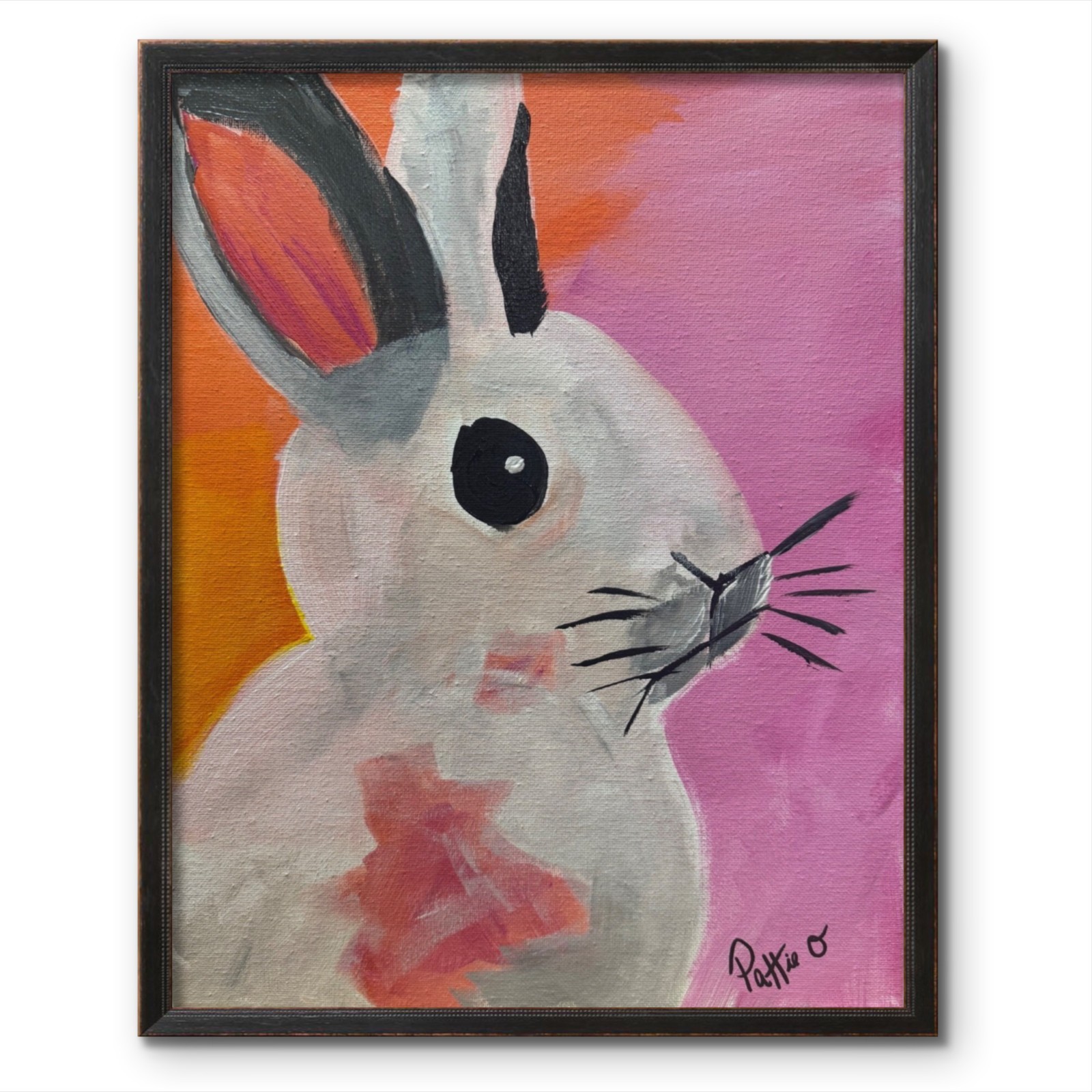 Bunny Rabbit Painting 11×14 Folk Art Acrylic Canvas Animal Wall Decor Signed