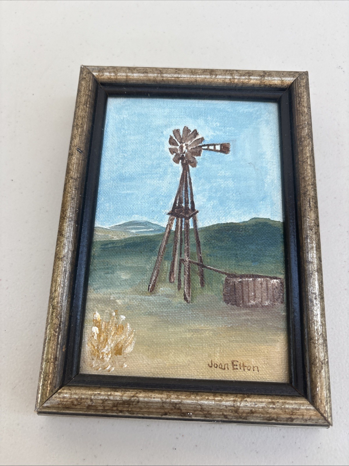 Vintage Miniature Original Texas Windmills Painting Signed San Antonio Framed