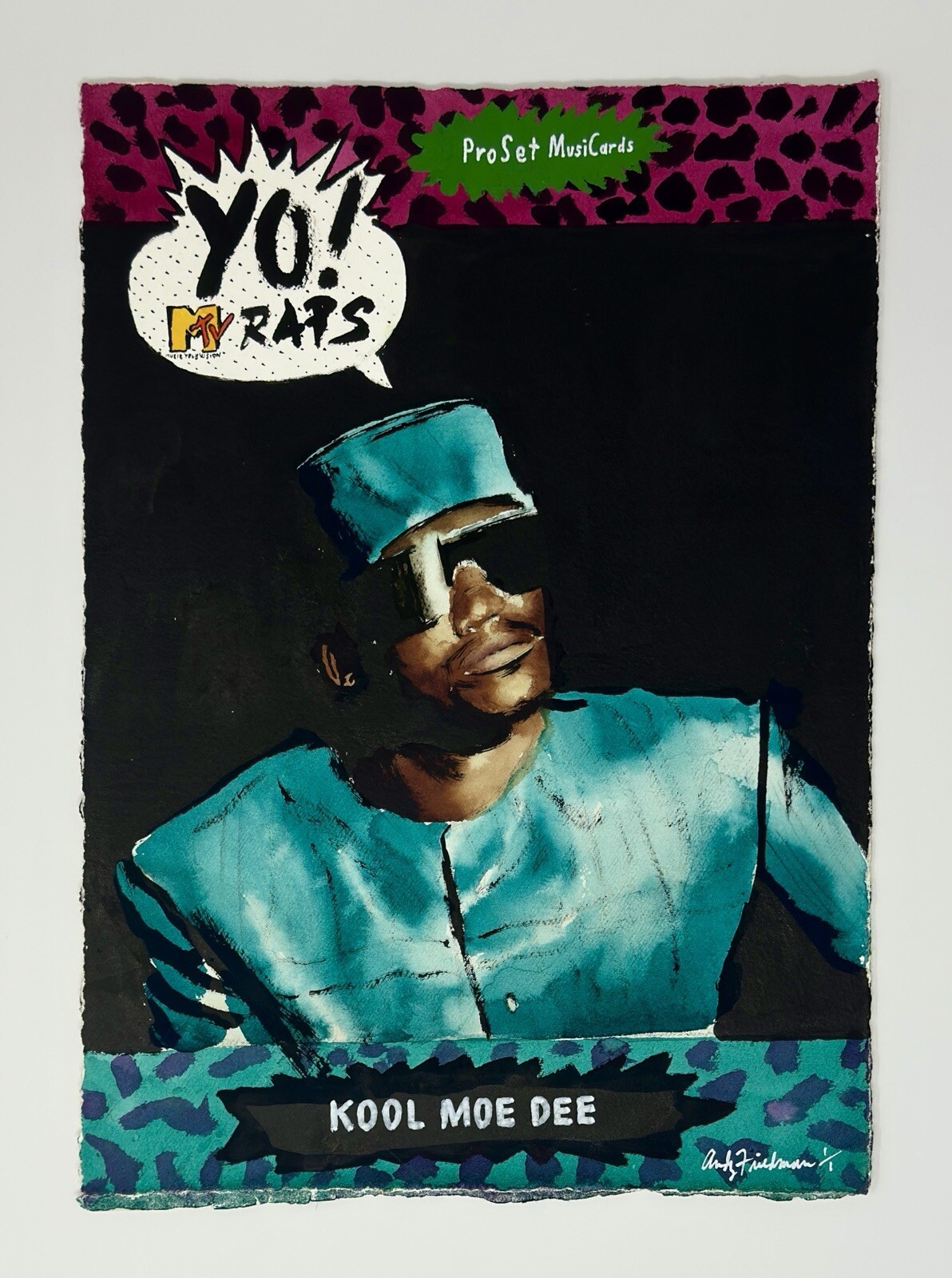 KOOL MOE DEE Yo! MTV Raps Original Watercolor Painting 1/1 Andy Friedman Signed