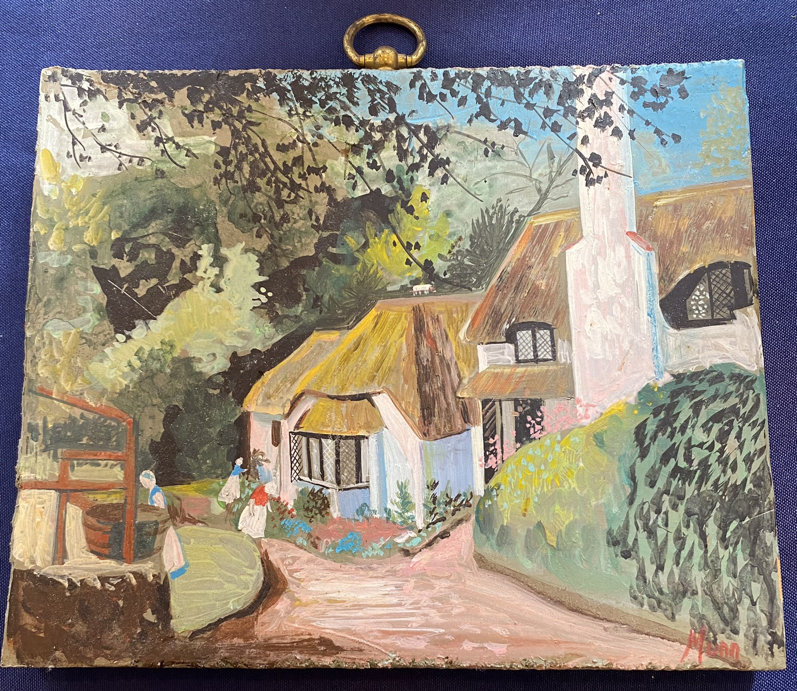 Signed MUNN Painting, Landscape On Wood Wall Plaque 9”x7.5”x1” w/Hanger