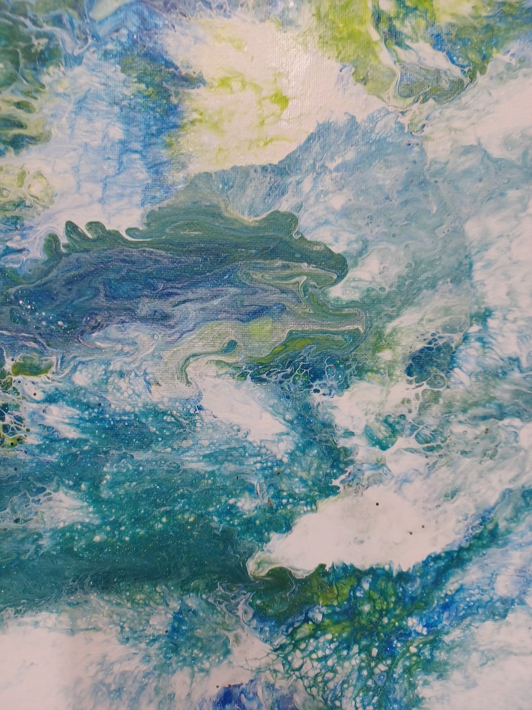 Abstract Water Scene , Acrylic Paint Pour Painting. 20×10. Artist BRENDA Newman