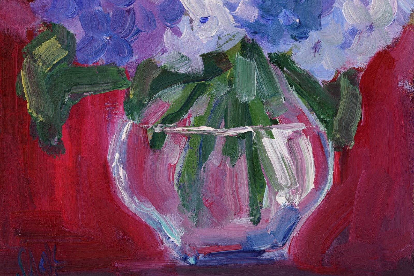 Hydrangea Oil Painting Small Flower Original Wall Art Floral Painting Home Decor