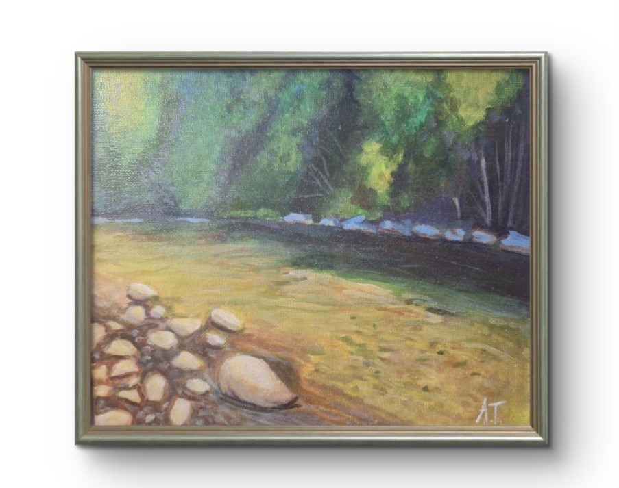 Hand Painted Lake 8×10 Landscape Art Acrylic Canvas Decor