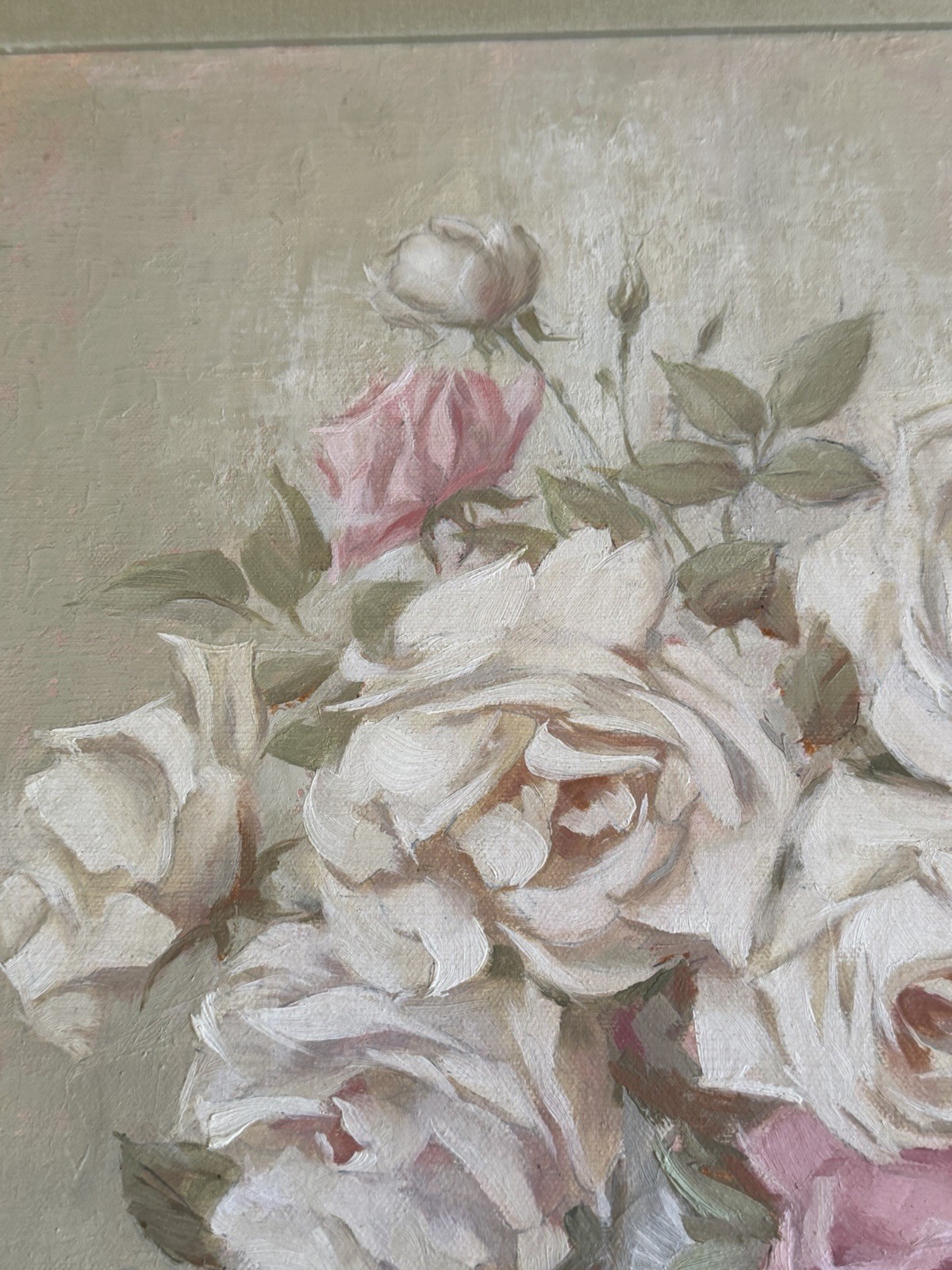 SHABBY CHIC ROSES IMPRESSIONIST Original Oil Signed LISTED Artist James E Buck