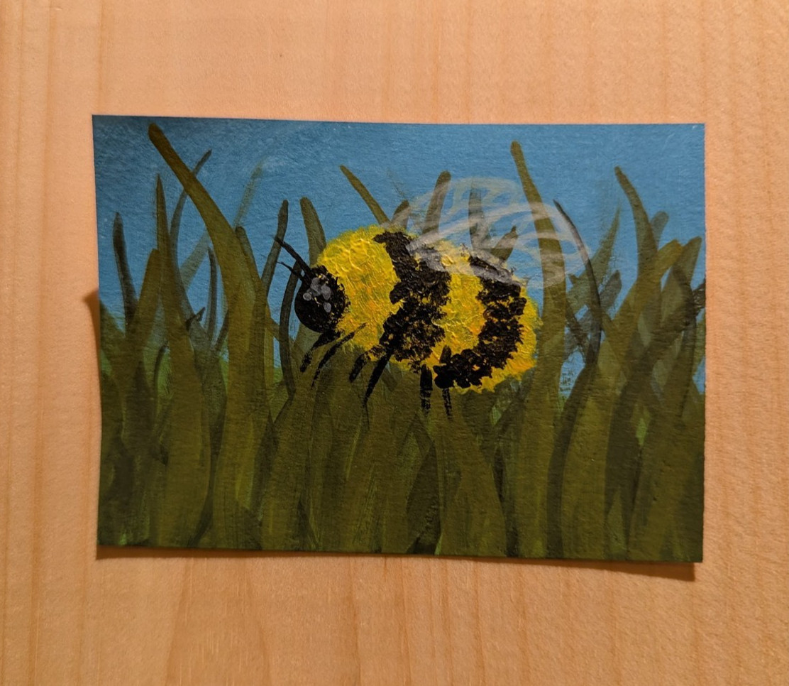 aceo atc (art trading card) original painting bumble bee 2.5″x3.5″