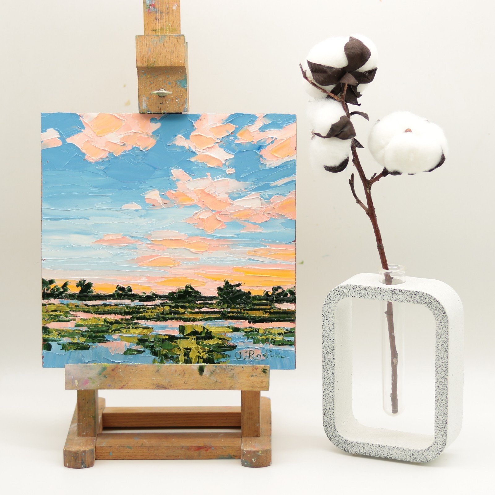 Hand-Painted Marsh Landscape Oil Painting Original Artwork Nature Canvas Art