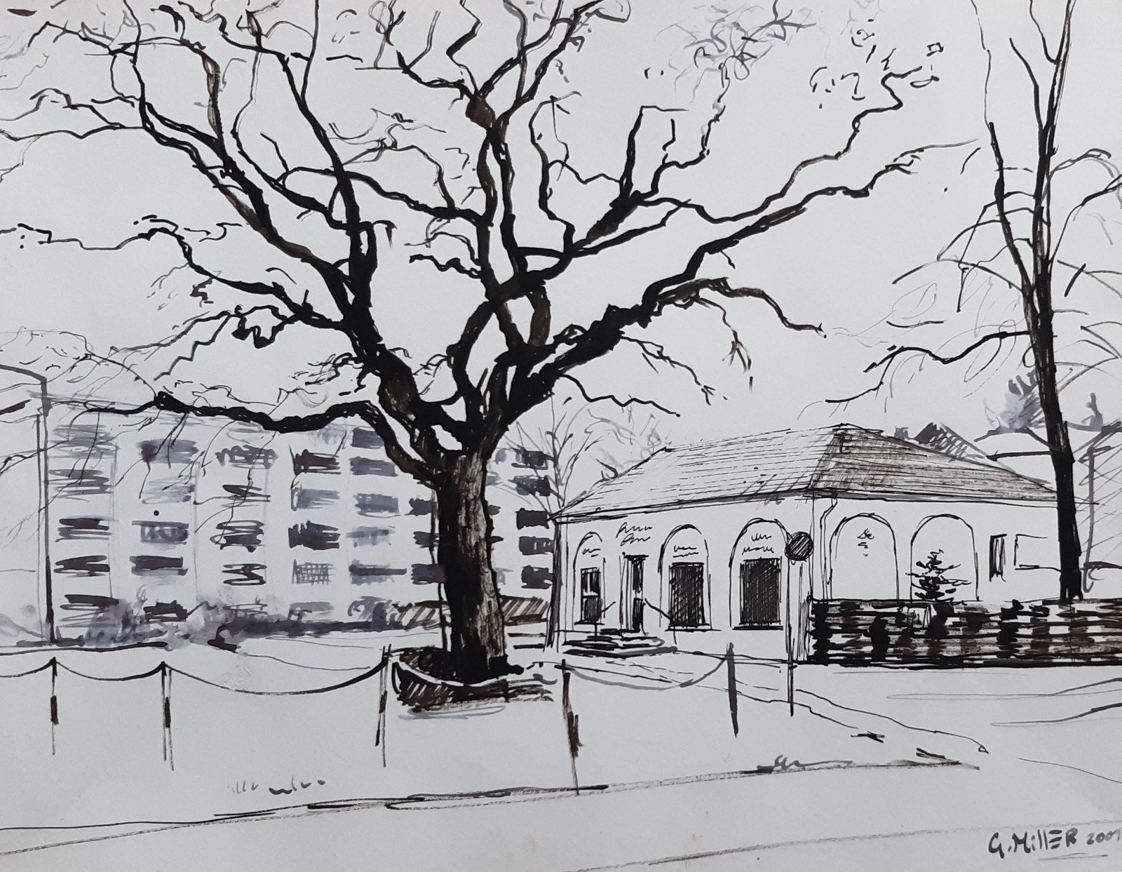 GERRY MILLER – «Erkner». Pen and wash painting on paper. 30x38cm