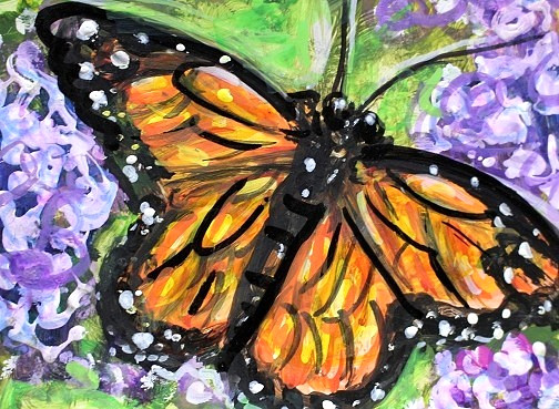 ORIGINAL ACEO PAINTING Monarch BUTTERFLY Spring Summer Insect Nature ATC ART