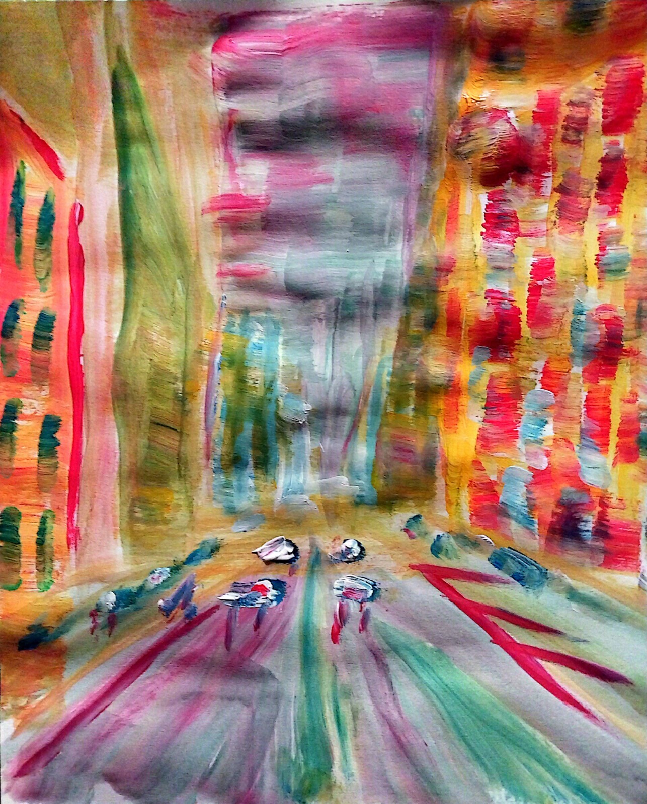 Cityscape Modern Contemporary Original 11×14 Signed Paper Art Acrylic BACH